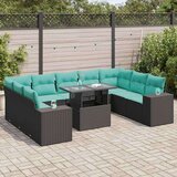  Vrtna garnitura - 10-dijelni set vrtnih sofa s jastucima crni poliratana bagrem - Crna sa spremištem 1 | shoptok.hr