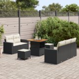 vidaXL 8-delni vrtni kavč set z blazinami, črni poli ratan, akacija | Shoptok.si