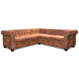 vidaXL Chesterfield kotna sedežna garnitura umetno usnje rjava | Shoptok.si
