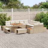 vidaXL 13-delni vrtni kavč set z blazinami Bež poli ratan akacija | Shoptok.si