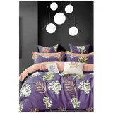 Mila Home Vijolična podaljšana bombažna posteljnina za zakonsko posteljo z rjuho 200x220 cm Leaves –