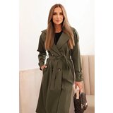 Kesi Włoski Women's waist-tied coat with a collar khaki | shoptok.hr