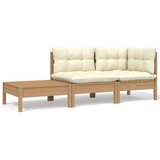 Maison Chic Seti vrtnega pohištva - Vrtna garnitura - Vrtni pohištvo set 3-delna s krem blazinami trdna borovina, (21816311) | Shoptok.si