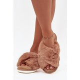 EVENTO Furry Women's Slippers With Intertwined Straps Camel Quenelle | Shoptok.si