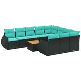vidaXL 11-dijelni vrtni set s jastucima crni poliratan - Crna 2x corner + 6x middle + table + 2x sofa 1 | shoptok.hr