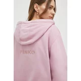 Pinko Bombažen pulover ženska, roza barva, s kapuco