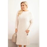 Kesi Włoski Plus Size women's oversized mohair sweater dress with a pocket beige | Shoptok.si