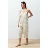 Trendyol Yellow 100% Cotton Leopard Pattern Knitted Jumpsuit