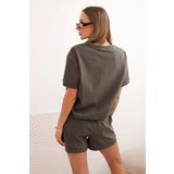 Kesi Włoski Women's punto set with short sleeves and loose shorts khaki | Shoptok.si