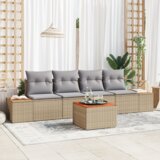 vidaXL 5 dijelni vrtni sofa set s jastučićima Bež Poli Ratan Akacija Cijene