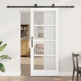 vidaXL Drsna vrata s kompletom opreme 'ORKDAL'Belo trdno les in steklo, Notranja vrata z steklom 'ORKDAL'Belo 83x202x4 cm | Shoptok.si