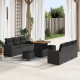 vidaXL 9-delni vrtni kavč set z blazinami črnega poly ratana, 3-delni vrtni jedilni set z blazinami črnega poly ratana | Shoptok.si
