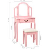  Toaletni stolić sa stolcem rozi 65x36x128 cm paulovnija i MDF | shoptok.hr