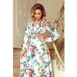 Numoco 245-1 Long dress with frill and cleavage - colorful roses and blue birds | Shoptok.si