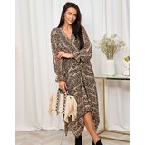 Resti Royalfasion Dark brown women's long dress with fashionable print | Shoptok.si