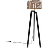 QAZQA Vloerlamp zwart tripod met bruin en beige gestreepte kap 50cm - Puros | Shoptok.si
