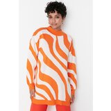 Trendyol Ecru Orange Animal Patterned Crew Neck Knitwear Sweater Cene