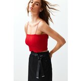Trendyol Red Textured Fabric Strapless Collar Crop Knitted Blouse Cene