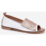 Zazoo Leather Elegant Ballet Flats With Open Toes White-Gold 1865 | Shoptok.si