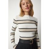  Women's Ecru Block Colored Corded Knitwear Sweater Cijene