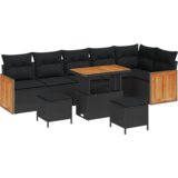 vidaXL 9-delna vrtna sedežna garnitura s blazinami Črna Poly Rattan Akacija | Shoptok.si