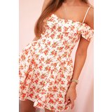 Kesi Włoski Women's floral flared dress with bare shoulders ecru | shoptok.hr