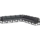 vidaXL Sjedeća garnitura za vrt 9 pcs Crna 353 x 353 x 71 cm Aluminij | shoptok.hr