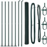 vidaXL šestkotna ograja zelena 1.5x10 m jeklo, stebri za ograjo s podnožjem 7 kos Ø32mm 83.5cm pocinkano jeklo Cene