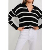 BİKELİFE Women's Black Polo Neck Striped Thick Knitwear Sweater Cene