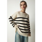  Women's Bone Black Striped Oversize Knitwear Sweater Cijene