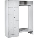 Wolf Garderobni sistem s predelki za zaklepanje, 10 predelkov levo, 10 obešalnikov za obleke, skupna širina 1470 mm, širina predelka 298 mm, svetlo si | Shoptok.si