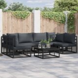 vidaXL Vrtna sedežna garnitura 7 pcs Črna 70 x 70 x 32 cm Aluminij | Shoptok.si