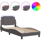 Maison Chic Posteljni okvir - Enojna postelja - Postelja za odrasle z LED lučkami siv 100x200 cm umetno usnje, (21696592) Cene