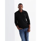 Ombre Structured men's polo longsleeve with patch - black | Eponuda.ba