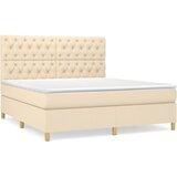 vidaXL Box spring postelja z vzmetnico krem 160x200 cm blago, (20895904) Cene