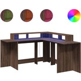Maison Chic Pisalna miza - pisarniška miza - Računalniška miza z LED lučkami rjavi hrast 152x152x91 cm inž. les, (21785424) Cene