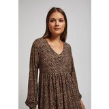 Marisse Patterned, Knee-Length, Ruffled Dress In Dark Beige | Shoptok.si