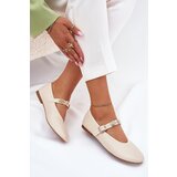 Boto Women's Ballet Flats With Strap And Golden Studs Beige Firicene | Shoptok.si