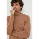 Calvin Klein Volnen pulover moški, rjava barva
