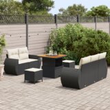 vidaXL 8 komada set vrtnih sofa s jastučićima Crni Poli Ratan Akacija | shoptok.hr