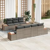 vidaXL 8-delni vrtni kavč set z blazinami Siv Poli ratan Akacija | Shoptok.si