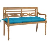 The Living Store Klop Batavia s svetlo modro blazino 120 cm trdna tikovina - Klop, (21483777) Cene