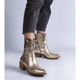 Gemre Metallic Madeira Gold Ankle Cowboy Boots on Block Heel | Shoptok.si