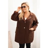 Kesi Włoski Women's Plus Size coat with wool and pockets chocolate Cijene