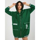 Fashion Hunters Dark green long zippered hoodie Cene