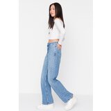 Trendyol Blue Stitch Detail High Waist Wide Leg Jeans | Shoptok.si