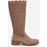 Boto Women's Low Heel Boots with Openwork Pattern Beige Marcelline | Shoptok.si