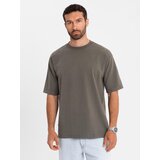 Ombre Men's LOOSE FIT cotton t-shirt with round neckline - dark olive | shoptok.hr