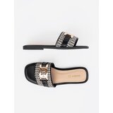 GOODIN Black and white women's flip-flops with gold chain | Shoptok.si