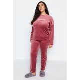 Trendyol Curve Pale Pink Velvet Crew Neck Knitted Pajamas Set Cene